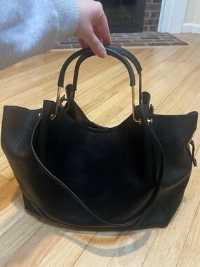 Sondra Roberts Squared - Vegan Black Leather Tote Bag w/ Brown Suede Inner Bag